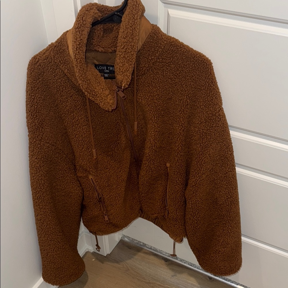 Love Tree Brown Teddy Jacket Plush Cozy Mid-Length